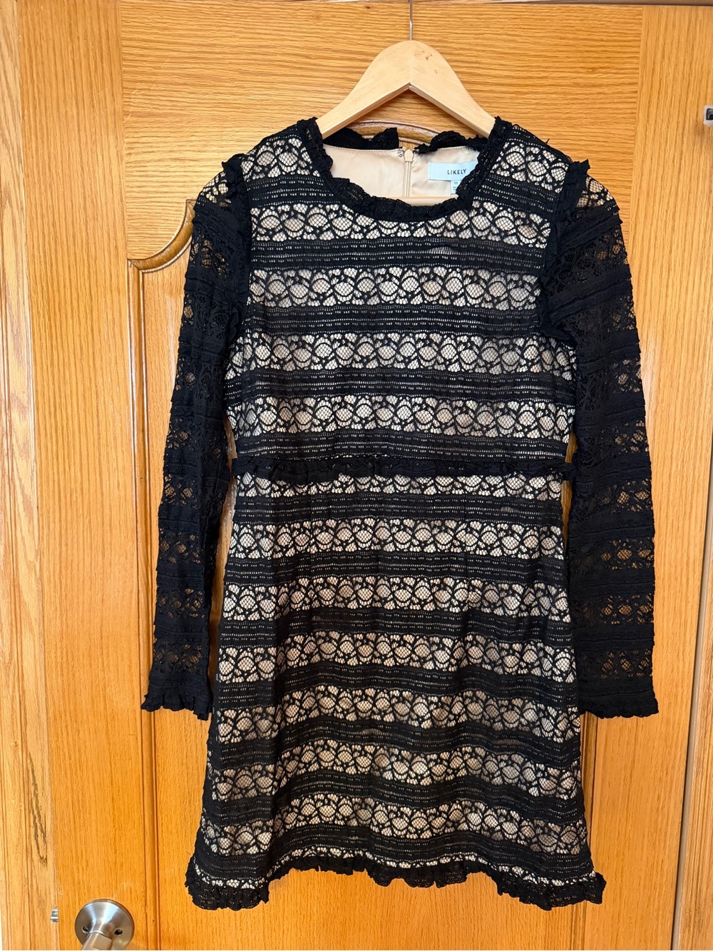 Black Lace Overlay Dress with Nude Lining